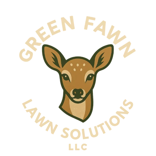 Green Fawn Lawn Solutions LLC logo: a fawn inside the company name